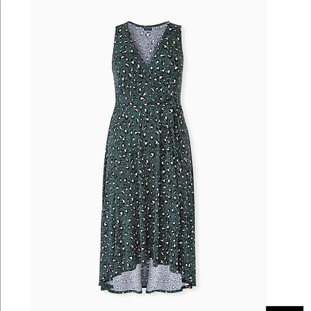 Torrid Green Leopard Print Studio Knit Tie Front Hi-Lo Sleeveless Dress Size 3